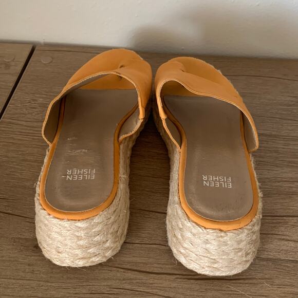 Eileen Fisher Tarry Espadrille Wedge Slide Platform Sandal Toe Loop 9 US Mango - Picture 13 of 16